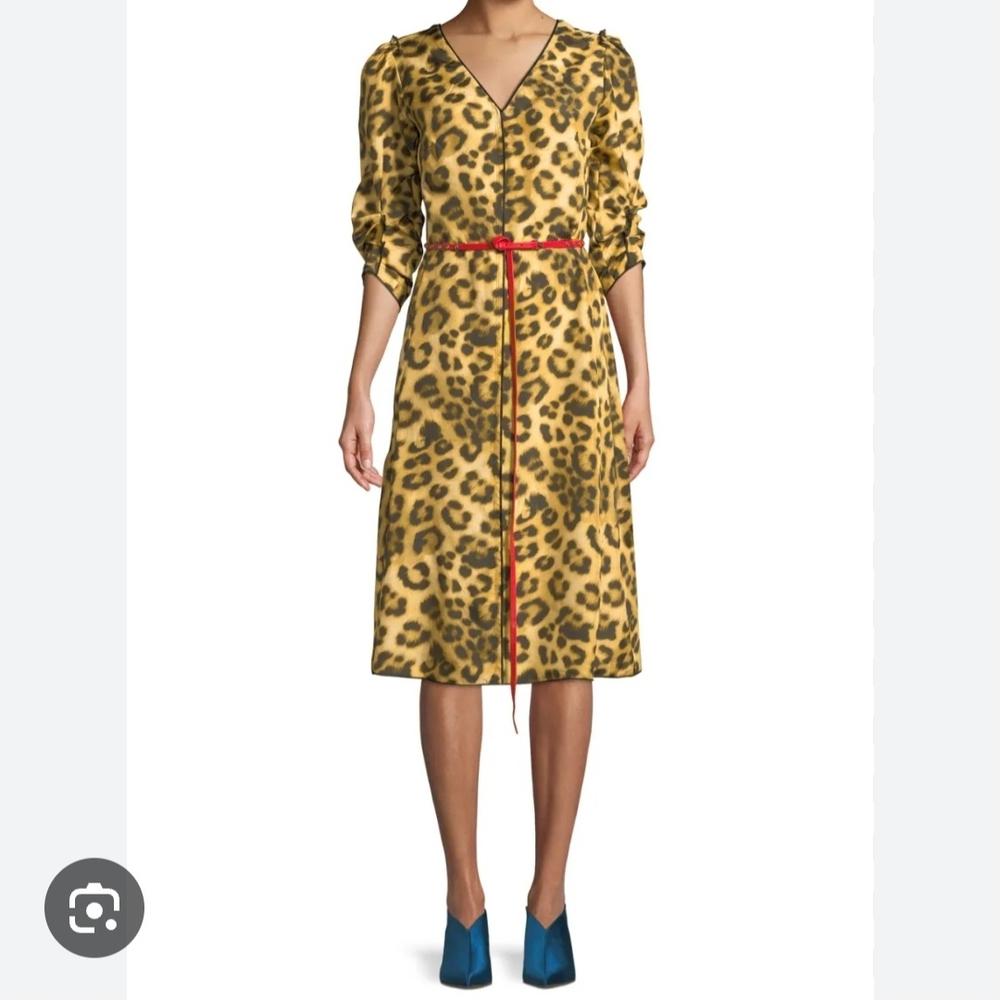 Marc Javobs Leopard Print V-Neck Midi Dress in Yellow